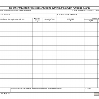DD Form 7A. Report of Treatment Furnished Pay Patients Outpatient Furnished (Part B)
