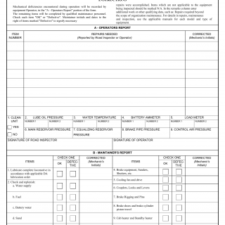 DD Form 862. Daily Inspection Worksheet for Diesel Electric Locomotives and Locomotive Cranes