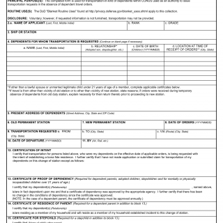 DD Form 884. Application For Transportation of Dependents