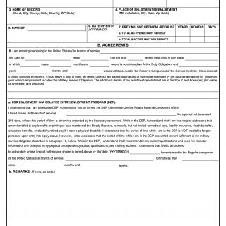 DD Form 4. Enlistment/Reenlistment Document Armed Forces of the United States
