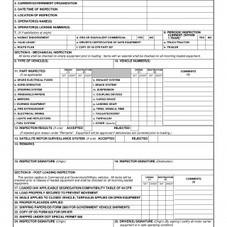 DD Form 626. Motor Vehicle Inspection (Transporting Hazardous Material)