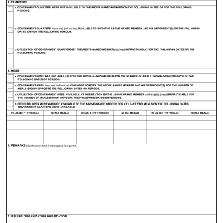 DD Form 1351-5. Quarters and/or Mess, Government