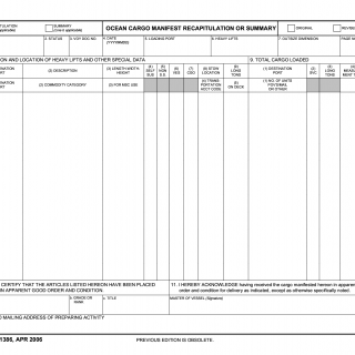DD Form 1386. Ocean Cargo Manifest Recapitulation or Summary