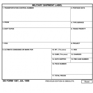 DD Form 1387. Military Shipment Label