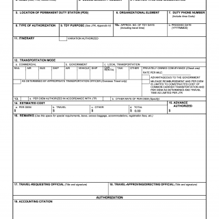 DD Form 1610. Request and Authorization for TDY Travel of DoD Personnel