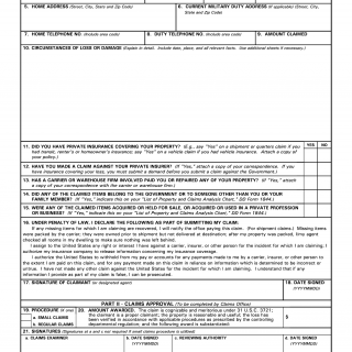DD Form 1842. Claim for Loss of or Damage to Personal Property Incident to Service