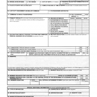 DD Form 214. Certificate of Release or Discharge from Active Duty