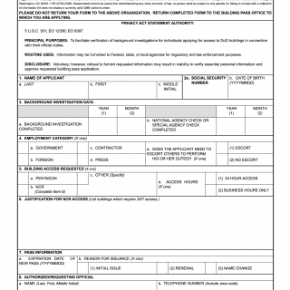 DD Form 2249. Pentagon Facilities Access Enrollment Form