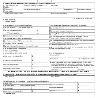 DD Form 2278. Application for Personally Procured Move and Counseling Checklist