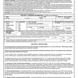 DD Form 2648. Service Member Pre-Separation/Transition Counseling and Career Readiness Standards Eform for Service Members Separating, Retiring, Released from Active Duty (REFRAD)