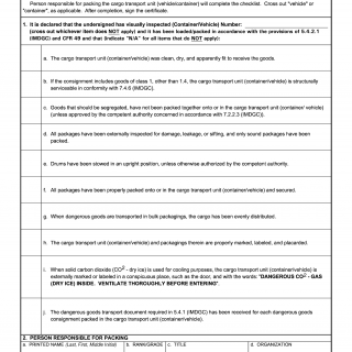 DD Form 2781. Container Packing Certificate or Vehicle Packing Declaration