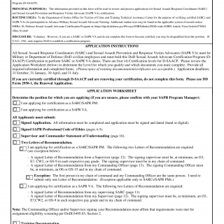 DD Form 2950. Department of Defense Sexual Assault Advocate Certification Program (D-SAACP) Application Packet for New Applicants