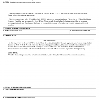 DD Form 2963. Service Treatment Record (STR) Certification