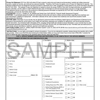 DD Form 3024. Annual Periodic Health Assessment