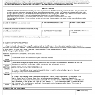 DD Form 3046. Disposition of Remains Election Statement Initial Notification of Identified Partial Remains