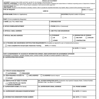 DD Form 2875. System Authorization Access Request (SAAR)