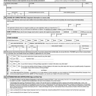 Form DL-143. Non-Commercial Driver's License Application for Renewal