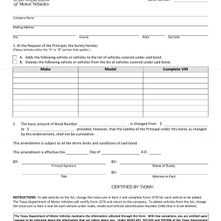 Form DMV-1577. Solid Waste Surety Bond Amendment - Texas