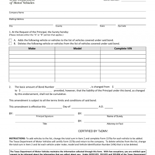 Form DMV-1577A. Recyclable Material Surety Bond Amendment - Texas