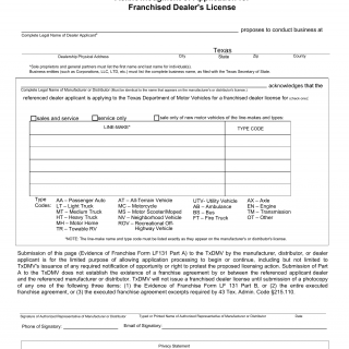 Form LF131. Evidence of Franchise Form - Texas