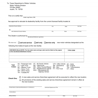 Form LF621. Evidence of Relocation Form - Texas