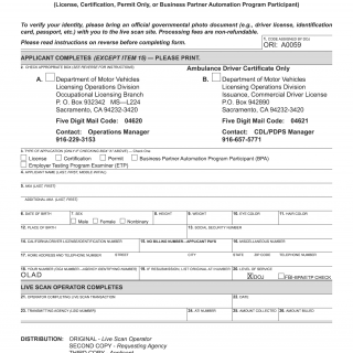 Form DMV 8016. Request for Live Scan Service
