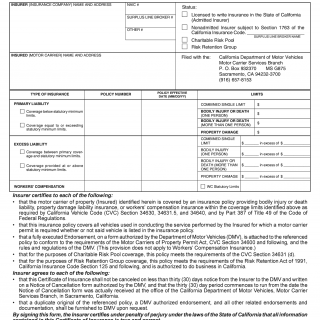Form DMV 65 MCP. Certificate of Insurance