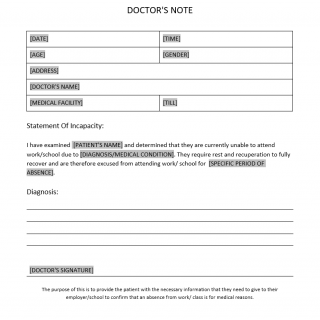 Doctor's Note for Work template