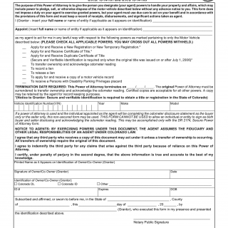 Form DR 2175. Colorado Power of Attorney for Motor Vehicle