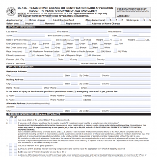 Form DL-14A. Driver License or Identification Card Application Form