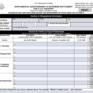 DS-5513 Supplemental Questionnaire to Determine Identity for a U.S. Passport