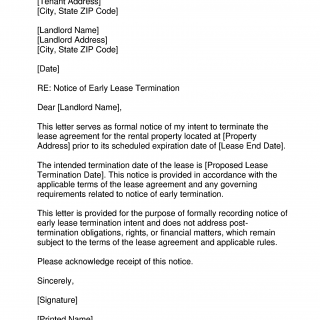 Early Lease Termination Letter Sample