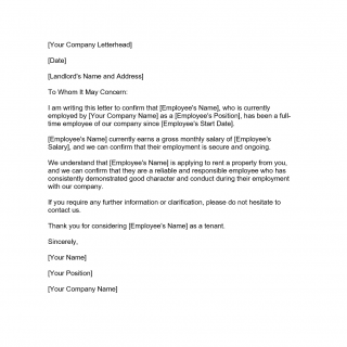 Employer Reference Letter for Rental sample