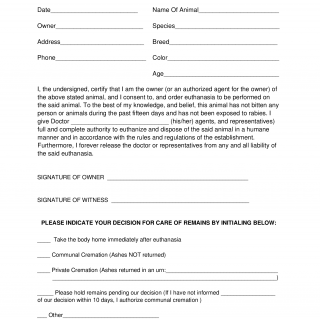 Euthanasia Consent Form for Pet