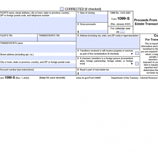 IRS Form 1099-S. Proceeds from Real Estate Transactions