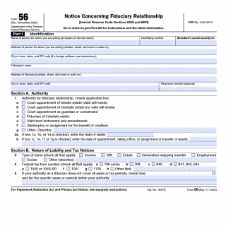 IRS Form 56. Notice Concerning Fiduciary Relationship