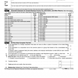 Application for Automatic Extension of Time To File Certain Business Income Tax, Information, and Other Returns