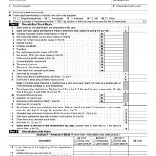 IRS Form 7203. S Corporation Shareholder Stock and Debt Basis Limitations