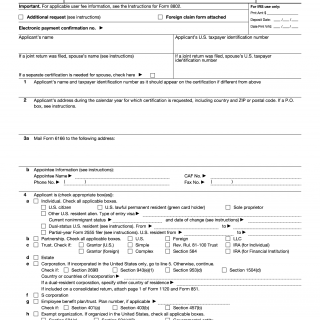 IRS Form 8802. Application for U.S. Residency Certification