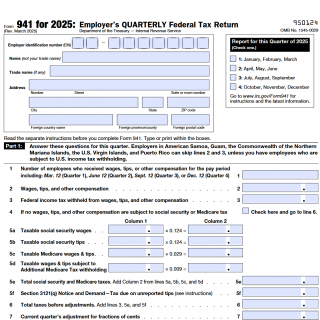IRS Form 941 for 2025. Employer’s QUARTERLY Federal Tax Return IRS Form 941 for 2025. Employer’s QUARTERLY Federal Tax Return