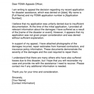 FEMA Appeal Letter Sample
