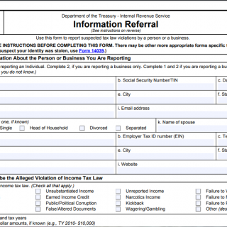 IRS Form 3949a. Information Referral