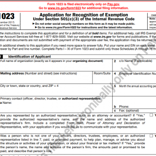 IRS Form 1023. Application for Recognition of Exemption Under Section 501(c)(3) of the Internal Revenue Code