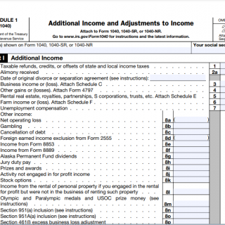 IRS Form 1040 Schedule 1. Additional Income and Adjustments to Income