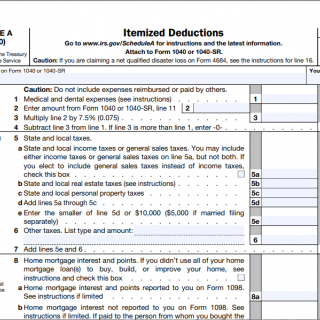 IRS Form 1040 Schedule A. Itemized Deductions