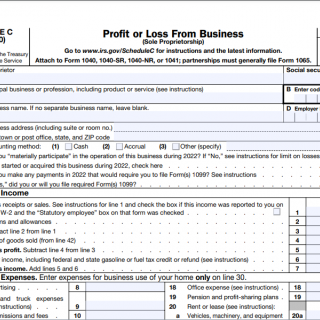 IRS Form 1040 Schedule C. Profit or Loss From Business