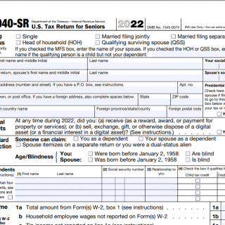 IRS Form 1040 SR. Tax Return for Seniors