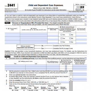 IRS Form 2441. Child and Dependent Care Expenses