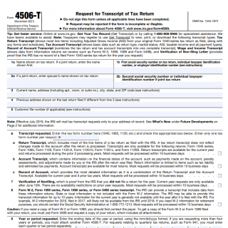 IRS Form 4506-T. Request for Transcript of Tax Return