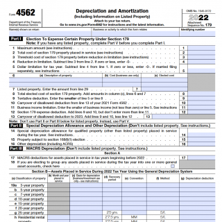 IRS Form 4562. Depreciation and Amortization